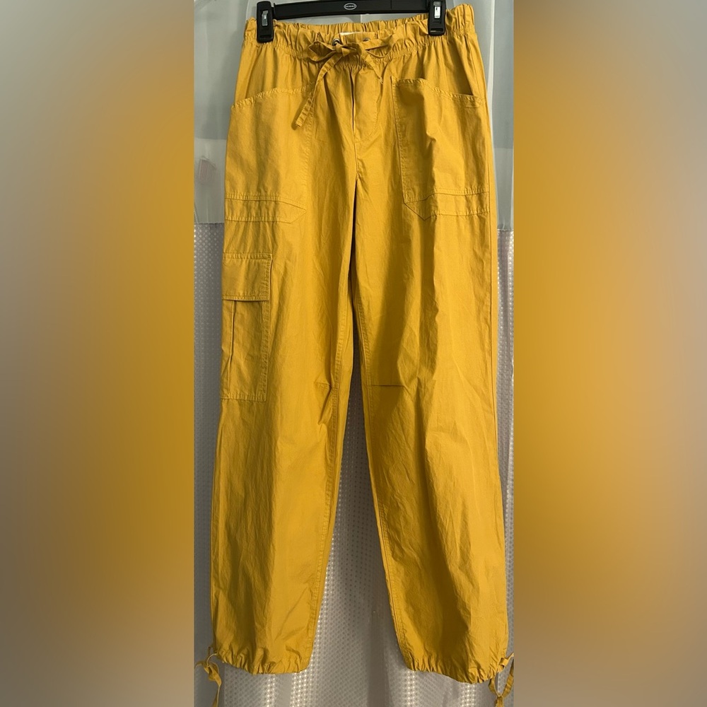 Women’s Yellow Cargo Track Pants with Drawstring Waist